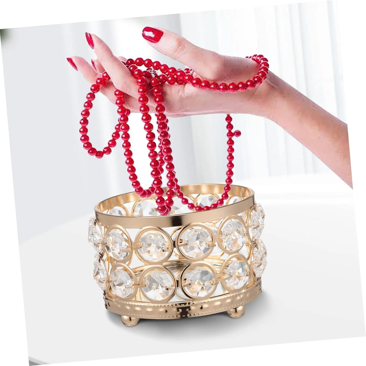 Crystal Jewelry Boxes Golden Iron 2 Pcs Storage Holders Delicate Sparkly Design, for Rings and Small Items, Table Centerpieces and Display Accents