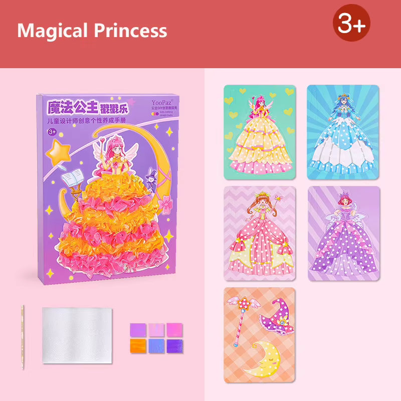 DIY Fabric Poking Dress up Boards Poke Art Puzzle Puncture Painting for Girls Kids Cartoon Princess Sticker Cards Crafts Toys