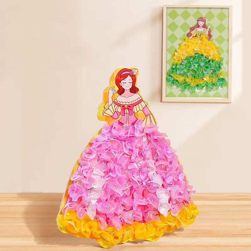 DIY Fabric Poking Dress up Boards Poke Art Puzzle Puncture Painting for Girls Kids Cartoon Princess Sticker Cards Crafts Toys