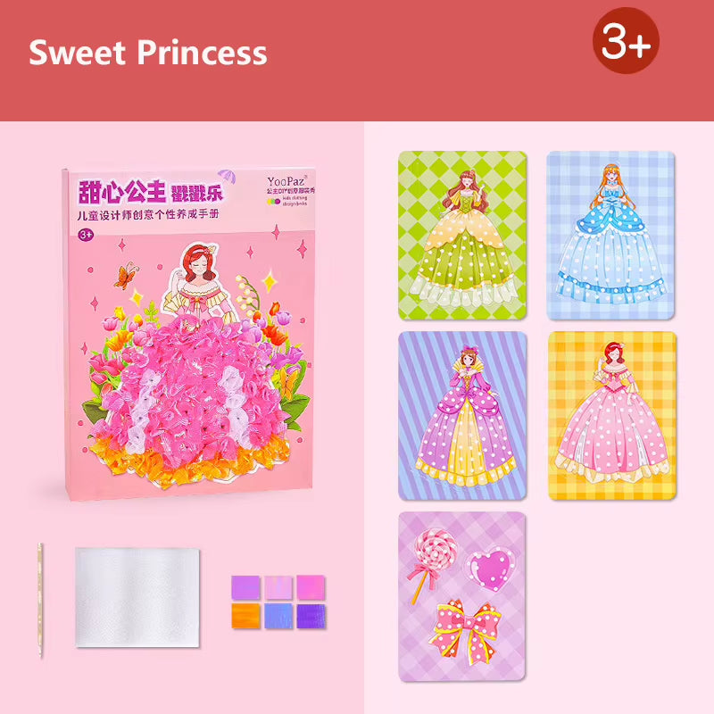 DIY Fabric Poking Dress up Boards Poke Art Puzzle Puncture Painting for Girls Kids Cartoon Princess Sticker Cards Crafts Toys