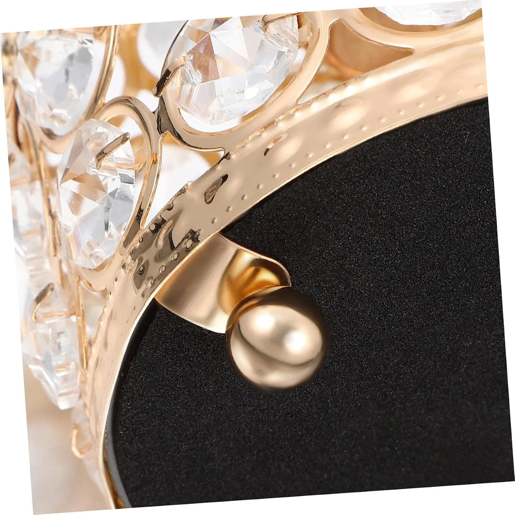 Crystal Jewelry Boxes Golden Iron 2 Pcs Storage Holders Delicate Sparkly Design, for Rings and Small Items, Table Centerpieces and Display Accents