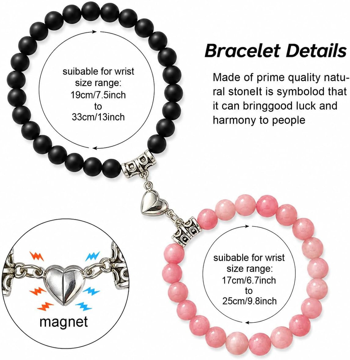 Matching Heart Magnetic Bracelets - Valentine'S Day Gifts for Couple, Boyfriend, Girlfriend, Husband, Wife, Lovers (5096)