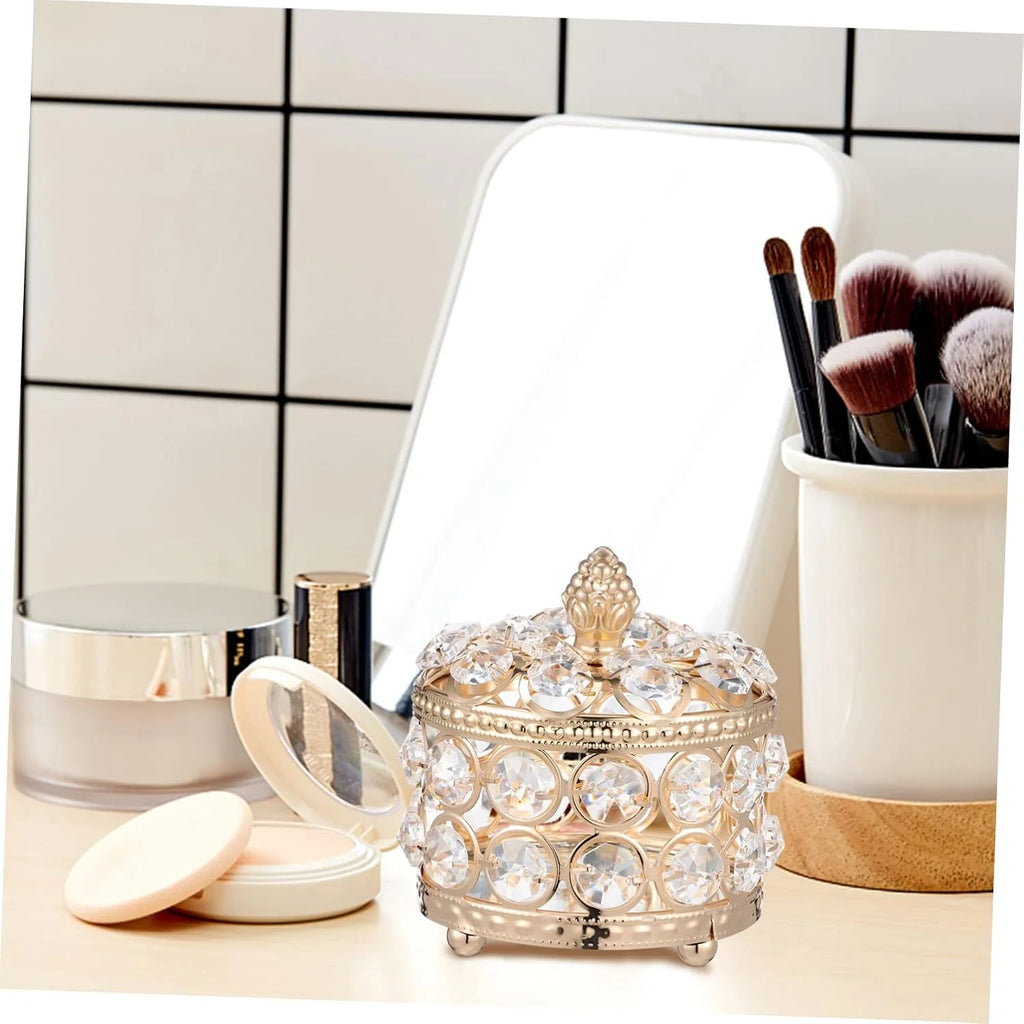 Crystal Jewelry Boxes Golden Iron 2 Pcs Storage Holders Delicate Sparkly Design, for Rings and Small Items, Table Centerpieces and Display Accents