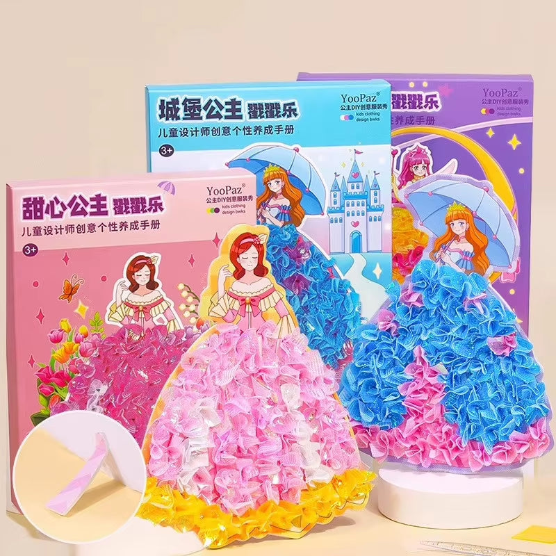 DIY Fabric Poking Dress up Boards Poke Art Puzzle Puncture Painting for Girls Kids Cartoon Princess Sticker Cards Crafts Toys