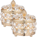 Crystal Jewelry Boxes Golden Iron 2 Pcs Storage Holders Delicate Sparkly Design, for Rings and Small Items, Table Centerpieces and Display Accents