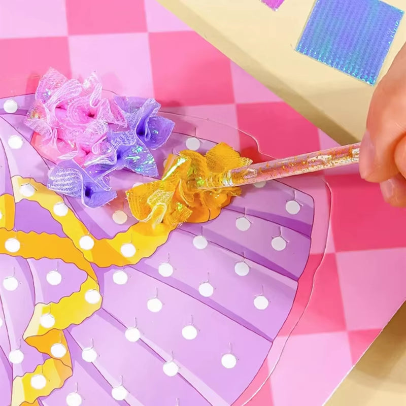 DIY Fabric Poking Dress up Boards Poke Art Puzzle Puncture Painting for Girls Kids Cartoon Princess Sticker Cards Crafts Toys