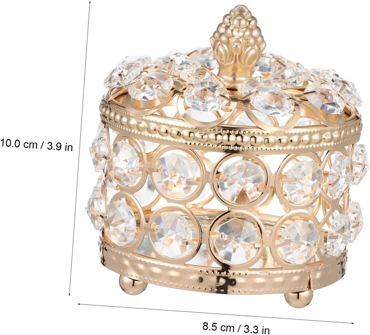 Crystal Jewelry Boxes Golden Iron 2 Pcs Storage Holders Delicate Sparkly Design, for Rings and Small Items, Table Centerpieces and Display Accents