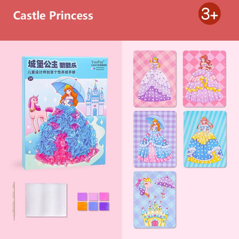 DIY Fabric Poking Dress up Boards Poke Art Puzzle Puncture Painting for Girls Kids Cartoon Princess Sticker Cards Crafts Toys