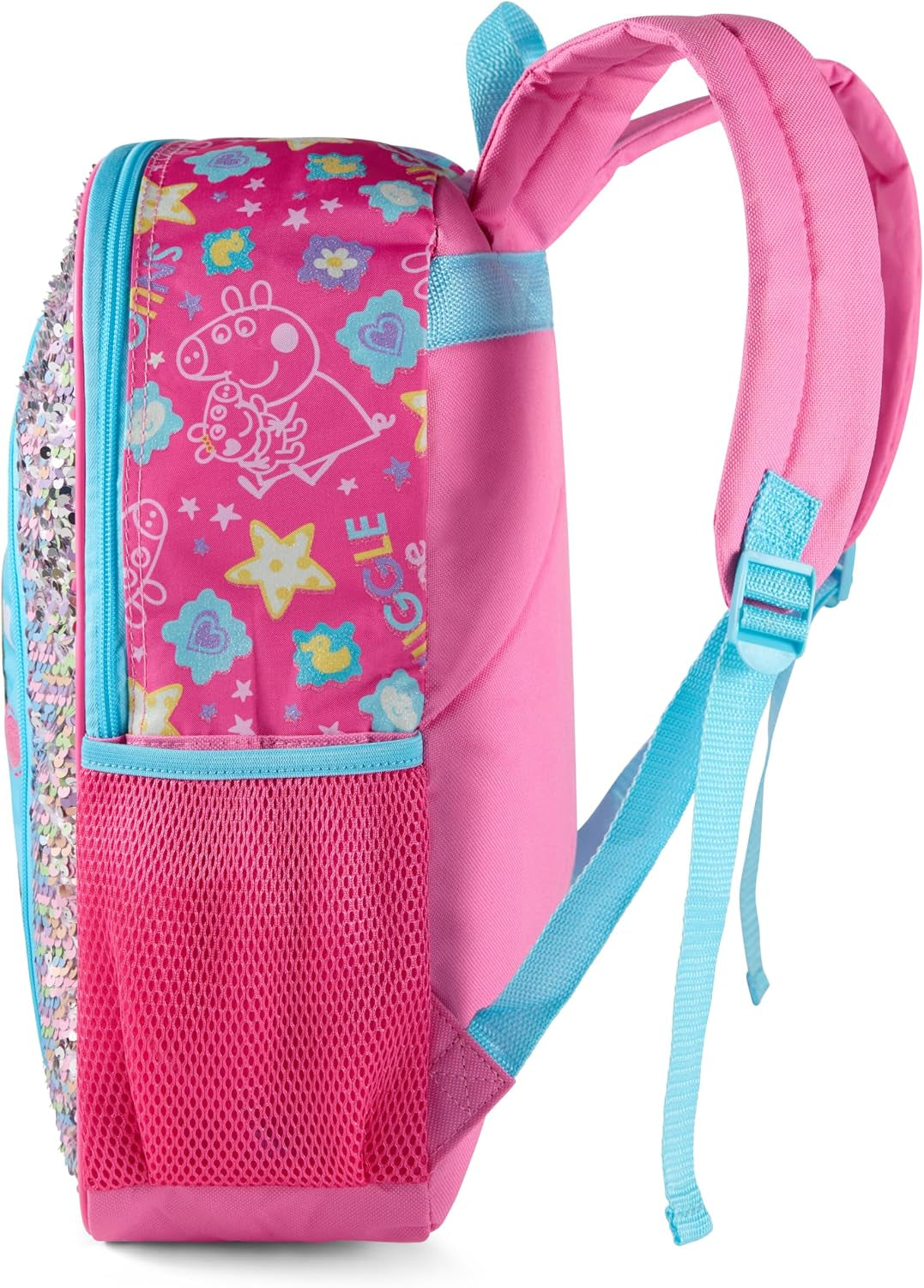 Peppa Pig 16" Girls Backpack, Glitter Character Patch & Rainbow Flip Sequins Preschool Bookbag