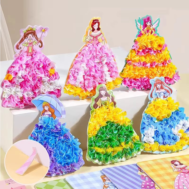 DIY Fabric Poking Dress up Boards Poke Art Puzzle Puncture Painting for Girls Kids Cartoon Princess Sticker Cards Crafts Toys