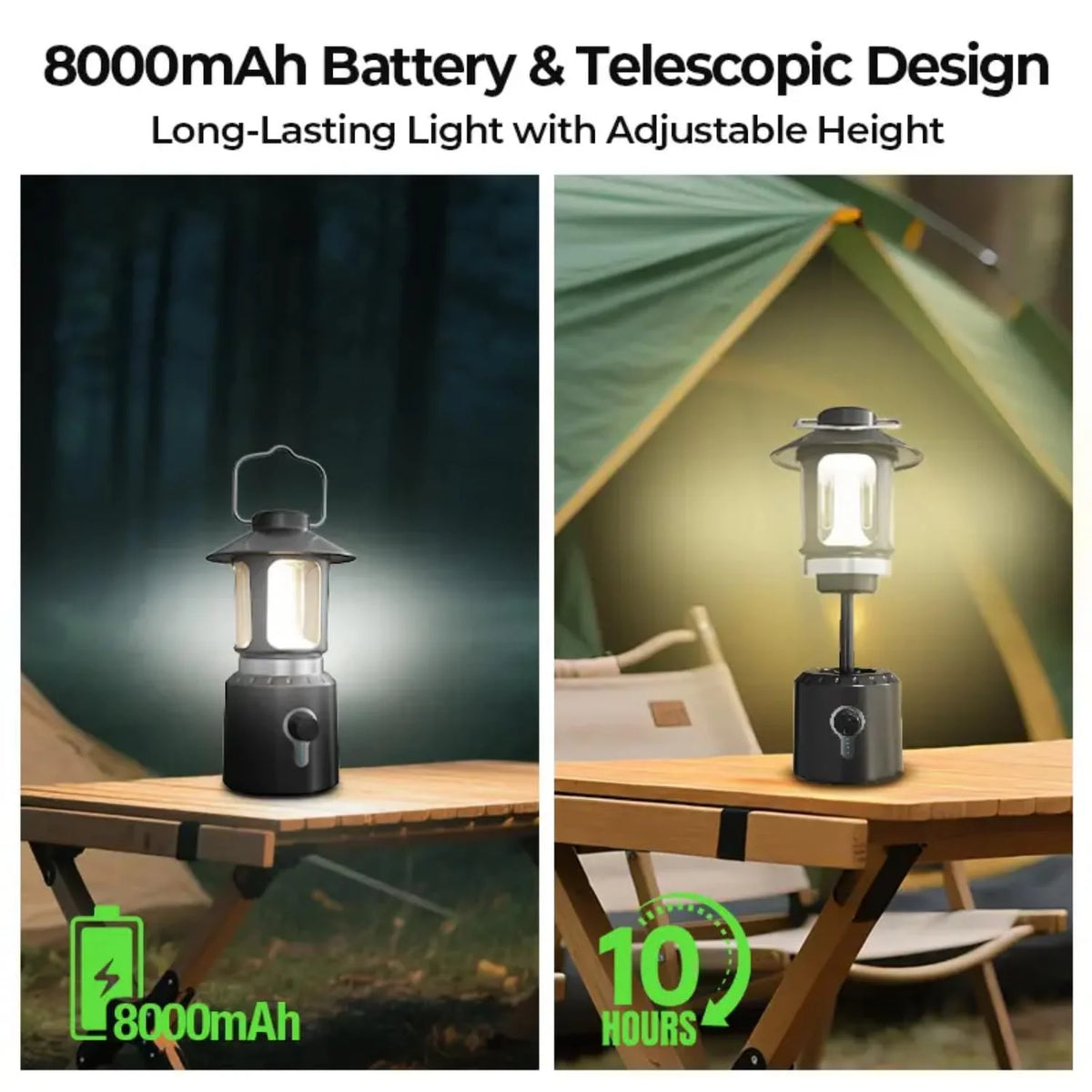 Rechargeable LED Camping Lantern – Portable Telescopic Vintage Camping Light with 8000Mah Battery