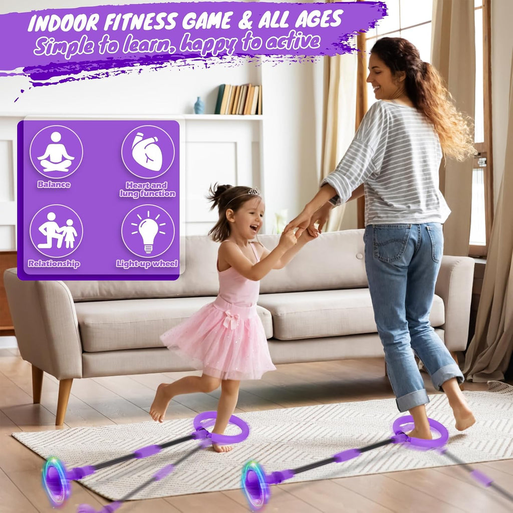 Ankle Skip Ball for Kids, Foldable Skip Ball Toy with Colorful Flash Wheel, outside Toys for Kids, Gift for Girls & Boys Age 5 6 7 8 9 10 Years Old