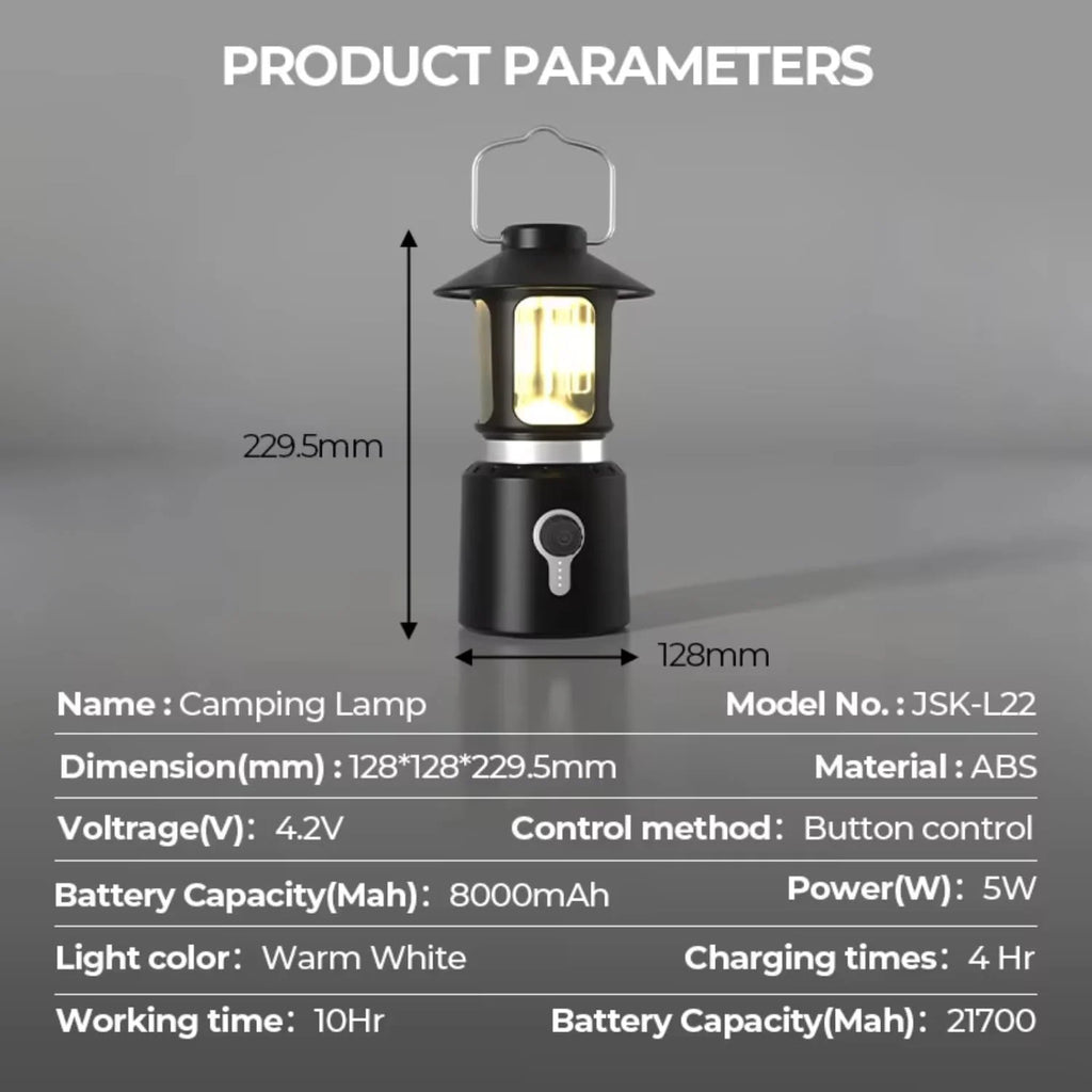 Rechargeable LED Camping Lantern – Portable Telescopic Vintage Camping Light with 8000Mah Battery